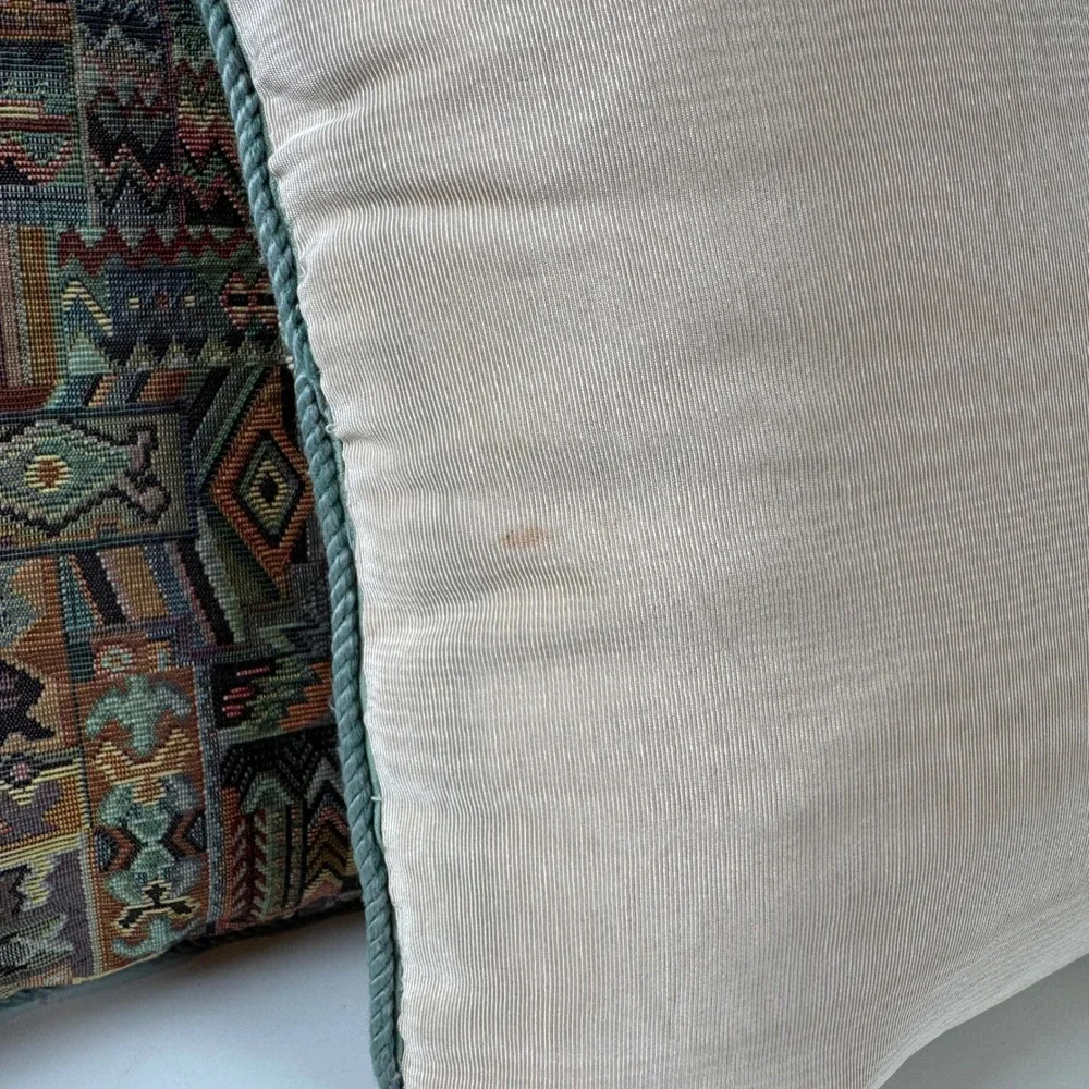 Set of Two Vintage Earthy Southwestern Aztec Geometric Woven Throw Pillows 13x13
